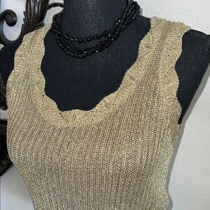 LOFT Women’s Gold Metallic Ribbed Scalloped Tank Sweater Jumper Medium
